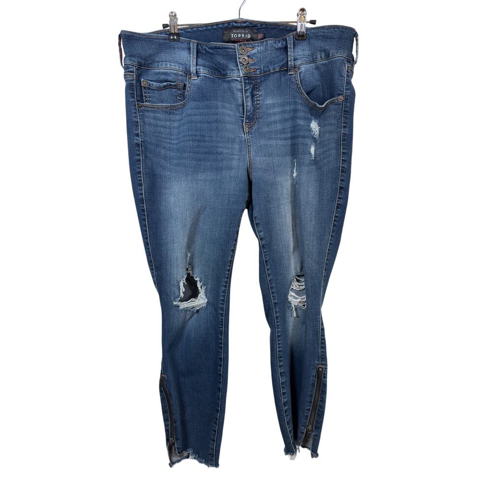 Torrid Skinny Jeans Womens 18R Blue Premium Distressed Ankle Zip Raw Hem